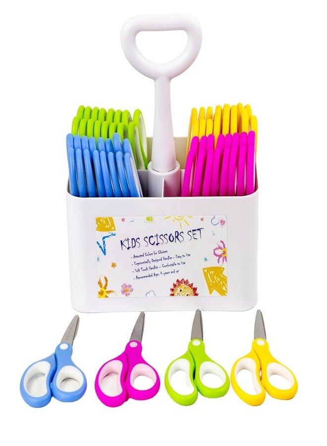 Galadim Kids Scissors Set with Classpack Art Caddy Organizer (36 Count Teacher Pack, Rounded-tip, 5.5-inch) - Assorted Colors Blunt-tip School Student Crafting Scissors Supplies GD-043 - Image 1
